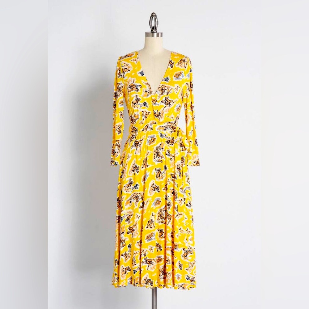 ModCloth Yellow Floral Midi Dress - Picture 2 of 7